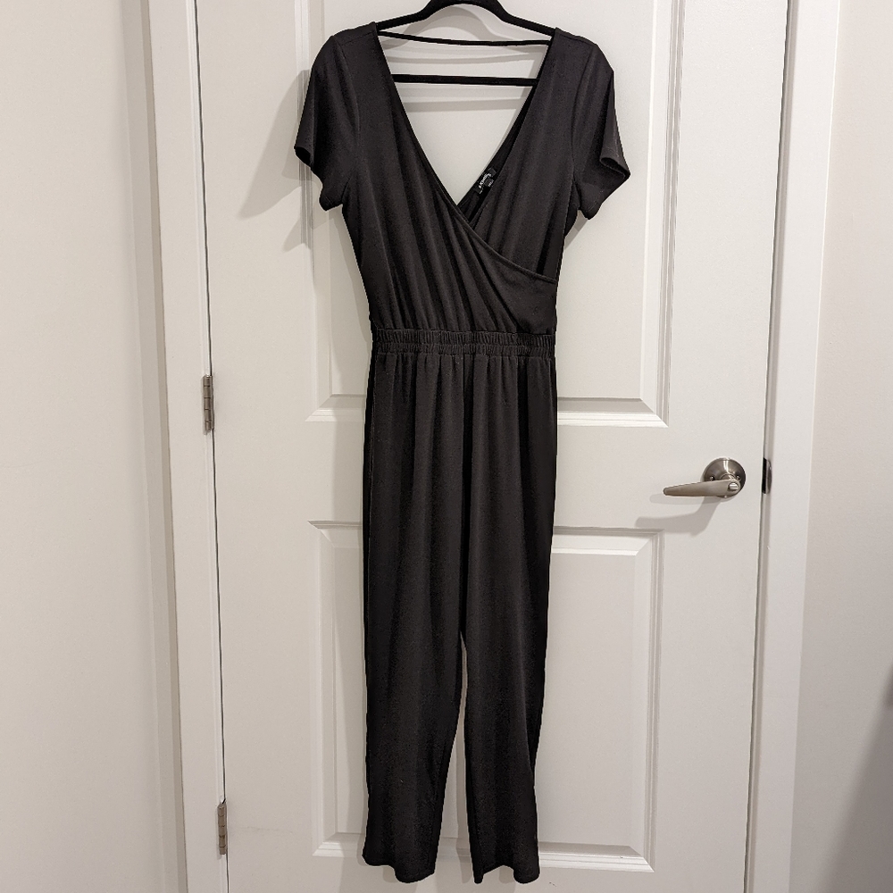 Express- Black surplice short sleeve jumpsuit